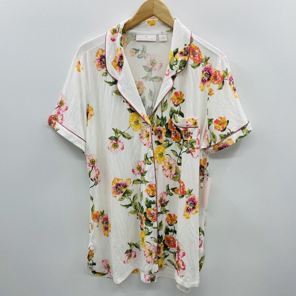 Rachel Parcell Womens Size XL‎ Floral Short Sleeve Button Down Pajama Shirt 1780